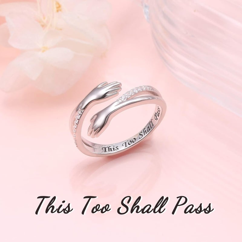 Yearace Hug Ring, S925 Sterling Silver Hug Rings for Women Girl, Hugging Hand Open Promise Ring, Mothers Day Valentine's Day Birthday Gifts - Image 2